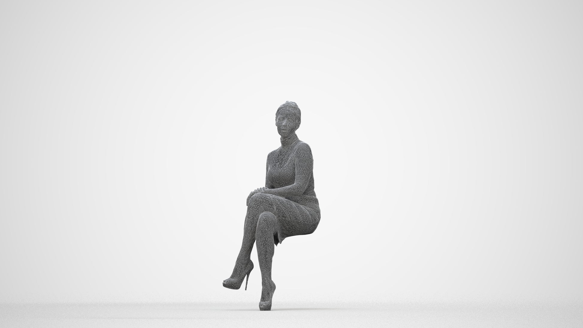 realistic 3D human woman business, archviz people FBX OBJ for Blender, wireframe back view