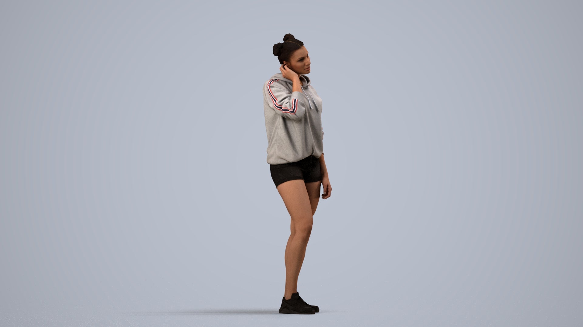 3D people model woman standing, scanned human for 3ds Max rendering, side view render