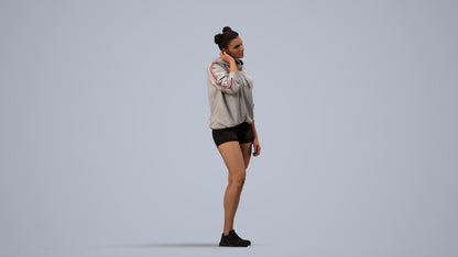 3D people model woman standing, scanned human for 3ds Max rendering, side view render