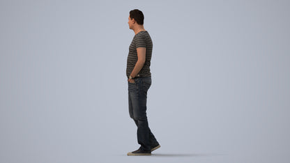 realistic 3D man casual standing, scanned archviz people for Blender and 3ds Max, three-quarter view render
