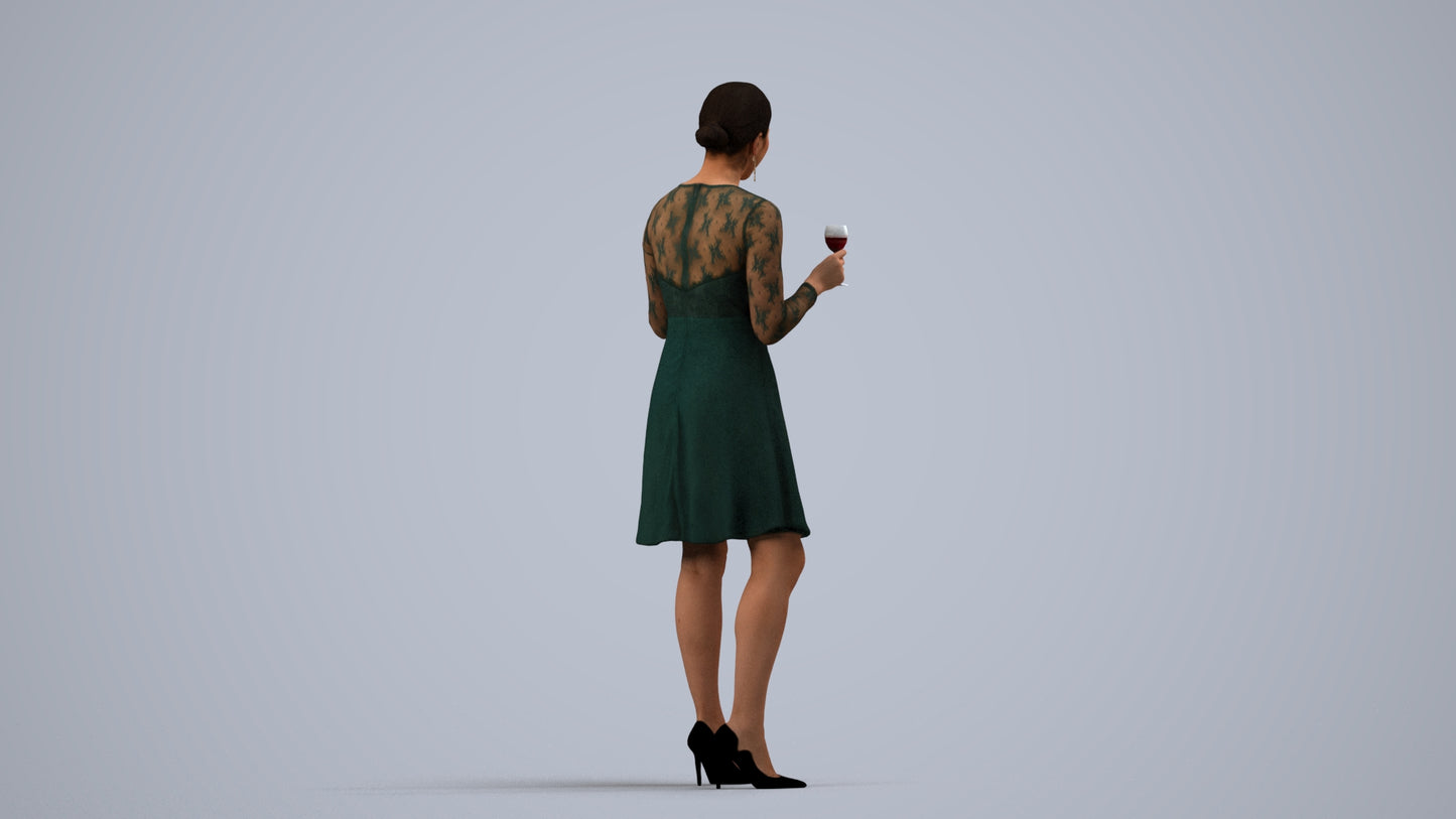 3D scanned woman business formal, photorealistic archviz people for Enscape and SketchUp, side view render