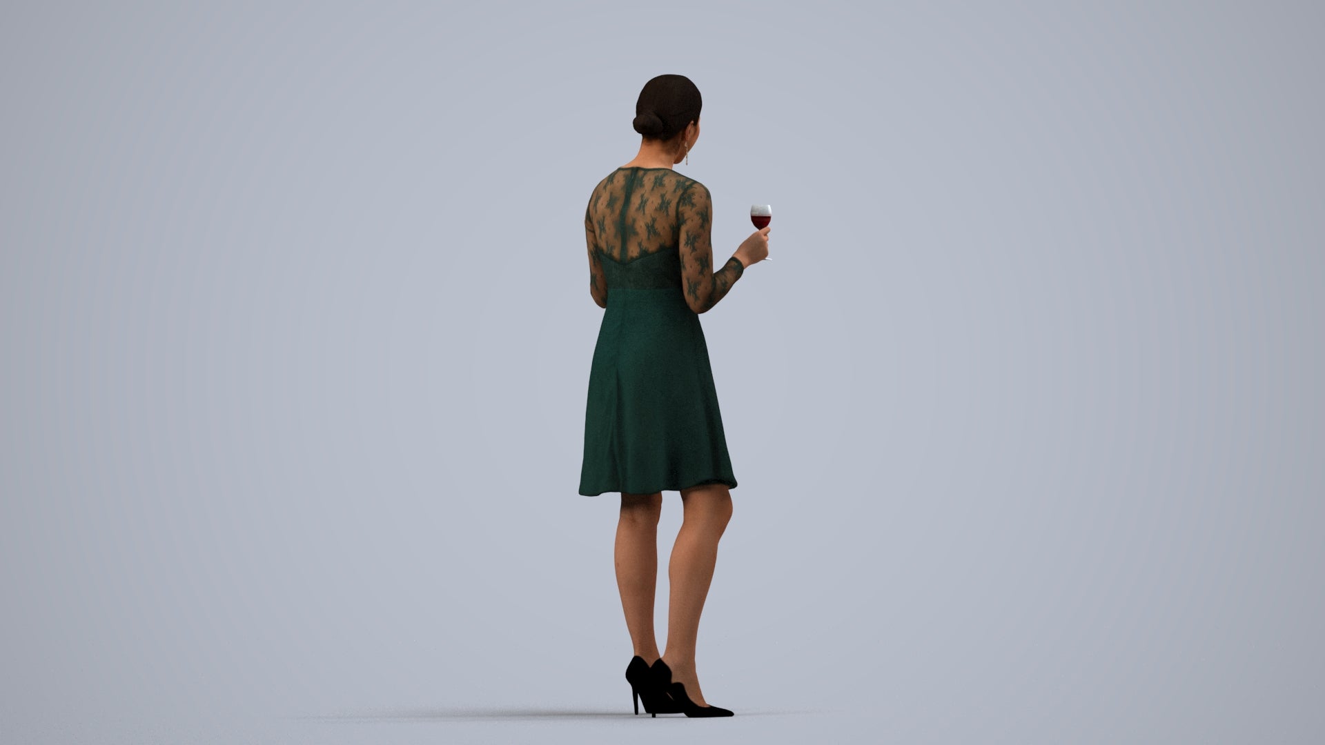 3D scanned woman business formal, photorealistic archviz people for Enscape and SketchUp, side view render