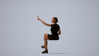 realistic 3D woman sitting, scanned archviz people for Blender and 3ds Max, three-quarter view render