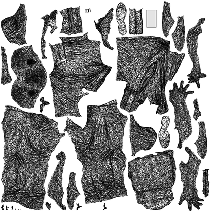 3D people model senior man casual standing, scanned human for 3ds Max rendering, wireframe top-down view