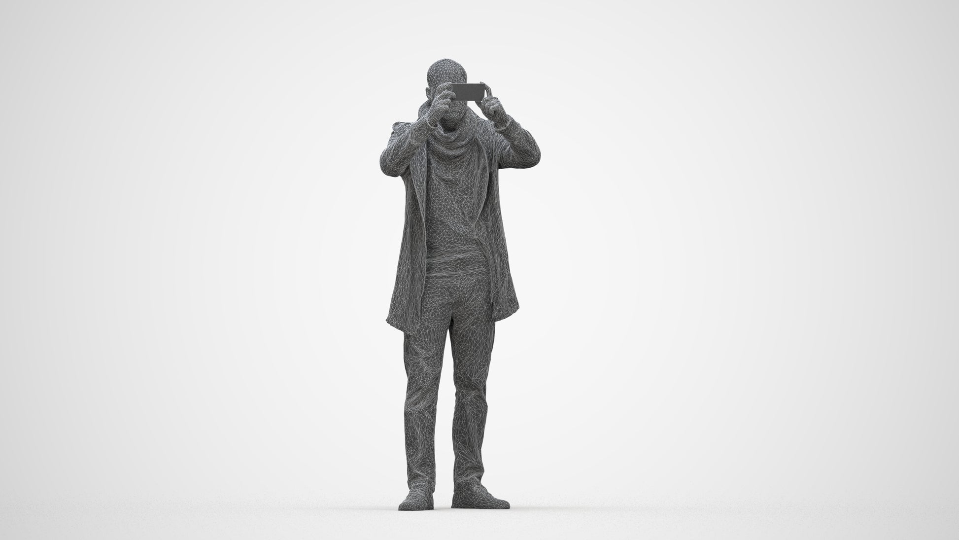 realistic 3D human man casual standing, archviz people FBX OBJ for Blender, wireframe back view