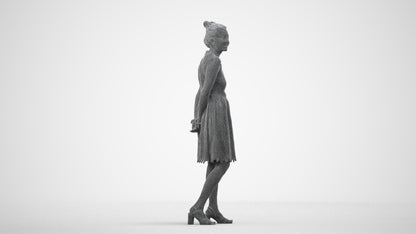 realistic 3D people woman formal standing, render-ready for V-Ray and Corona, FBX OBJ, wireframe side view