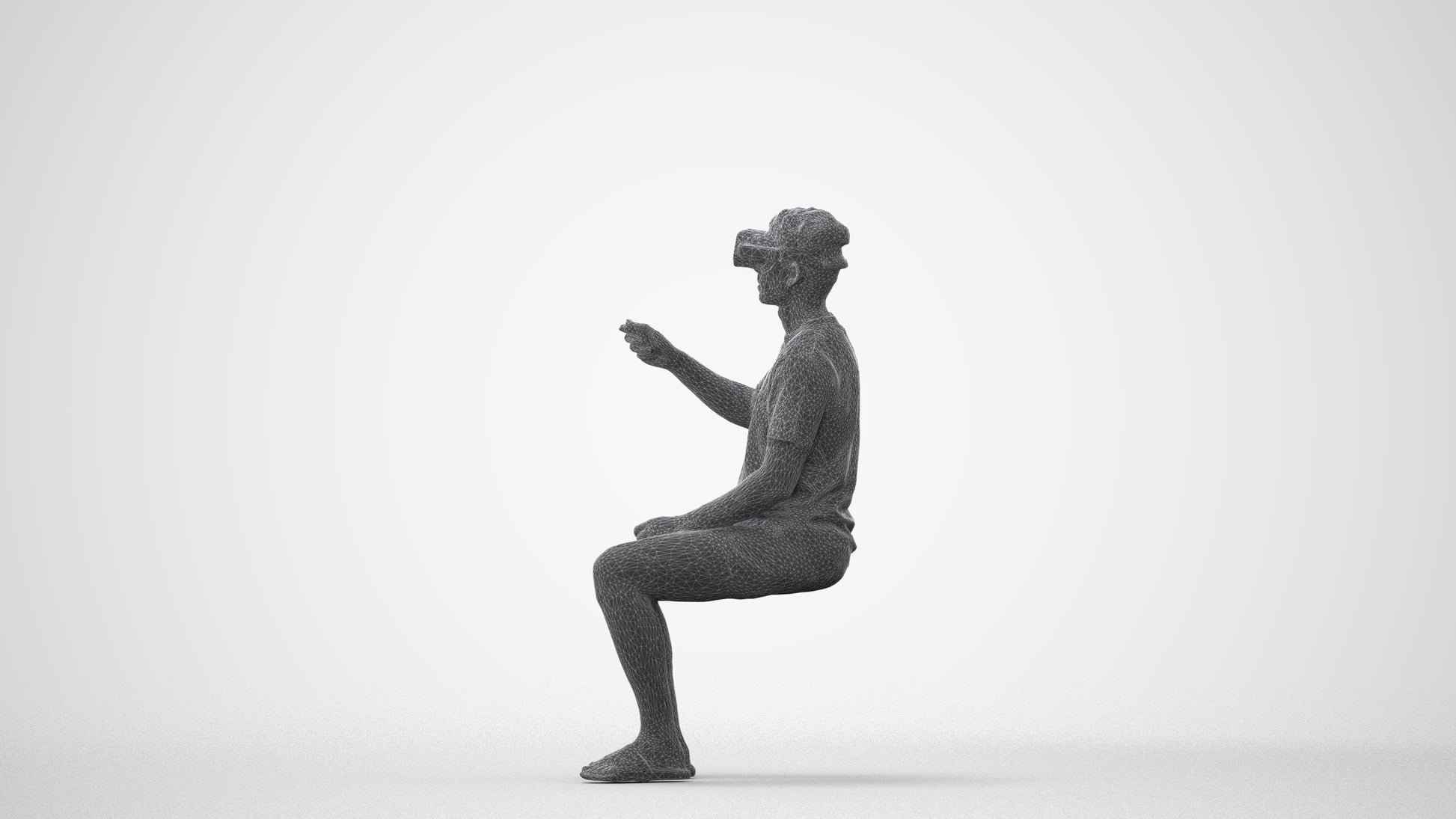 3D human model man casual sitting, photogrammetry scanned person for archviz, square thumbnail