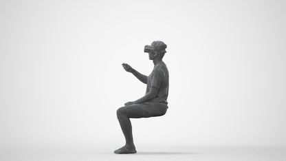 3D human model man casual sitting, photogrammetry scanned person for archviz, square thumbnail