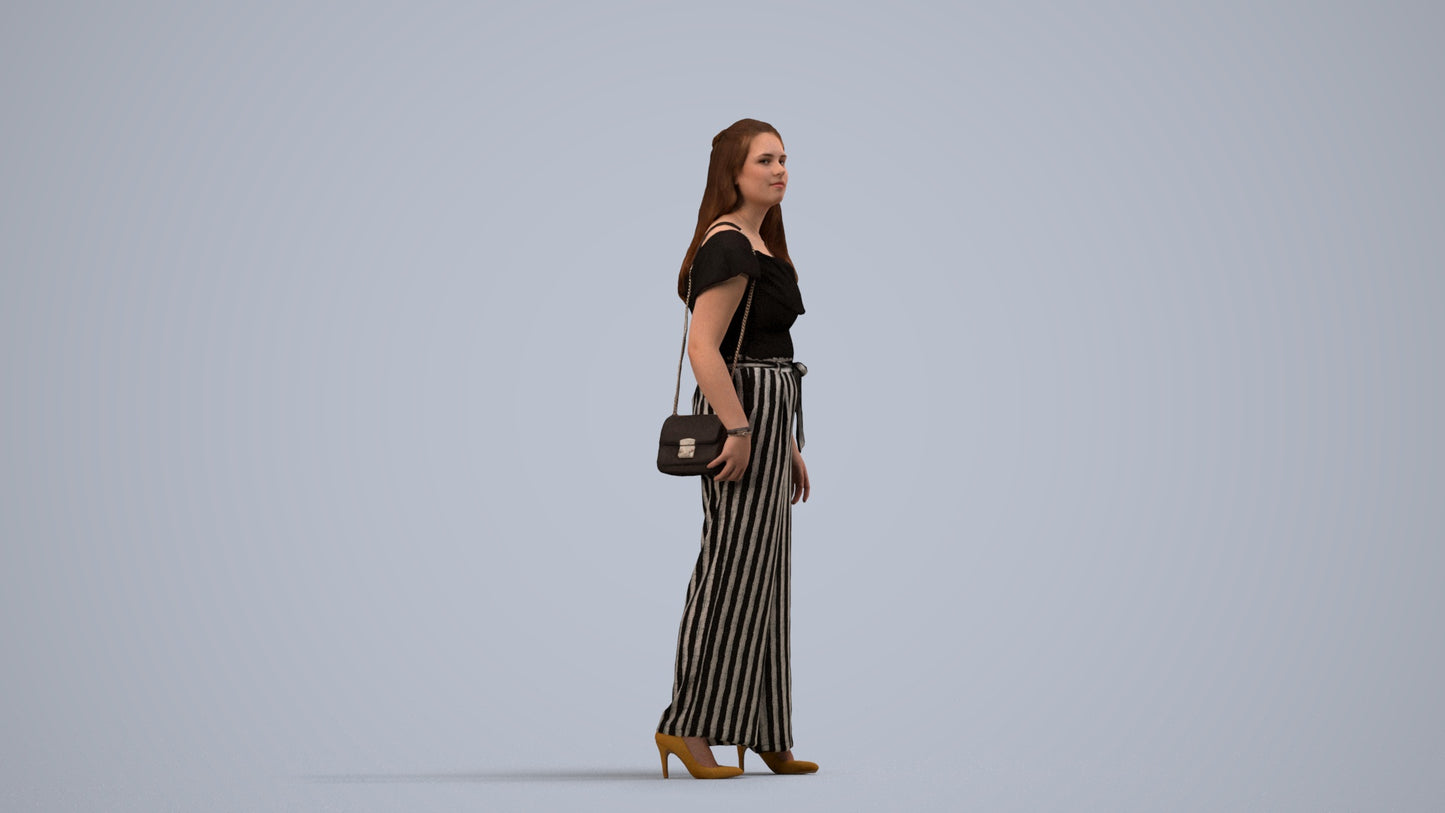 3D people model woman casual walking, scanned human for 3ds Max rendering, side view render
