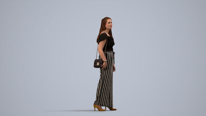 3D people model woman casual walking, scanned human for 3ds Max rendering, side view render
