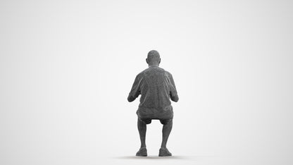 3D scanned senior man sitting casual, photorealistic archviz people for Enscape and SketchUp, wireframe front view