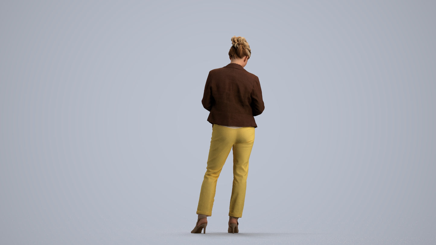 3D people model woman business standing, scanned human for 3ds Max rendering, front view render