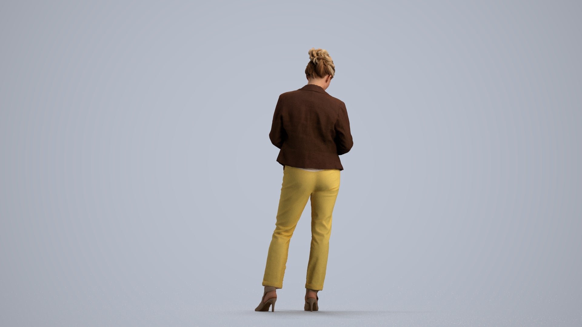 3D people model woman business standing, scanned human for 3ds Max rendering, front view render