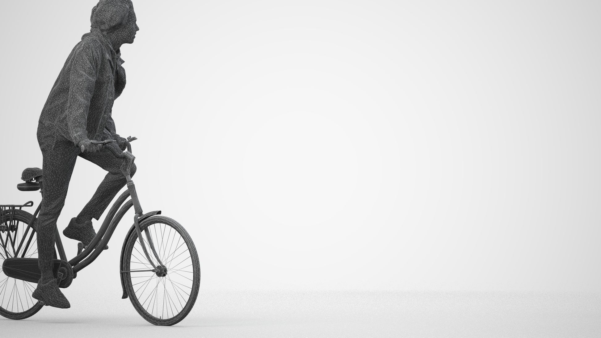 realistic 3D human man casual cycling, archviz people FBX OBJ for Blender, wireframe side view