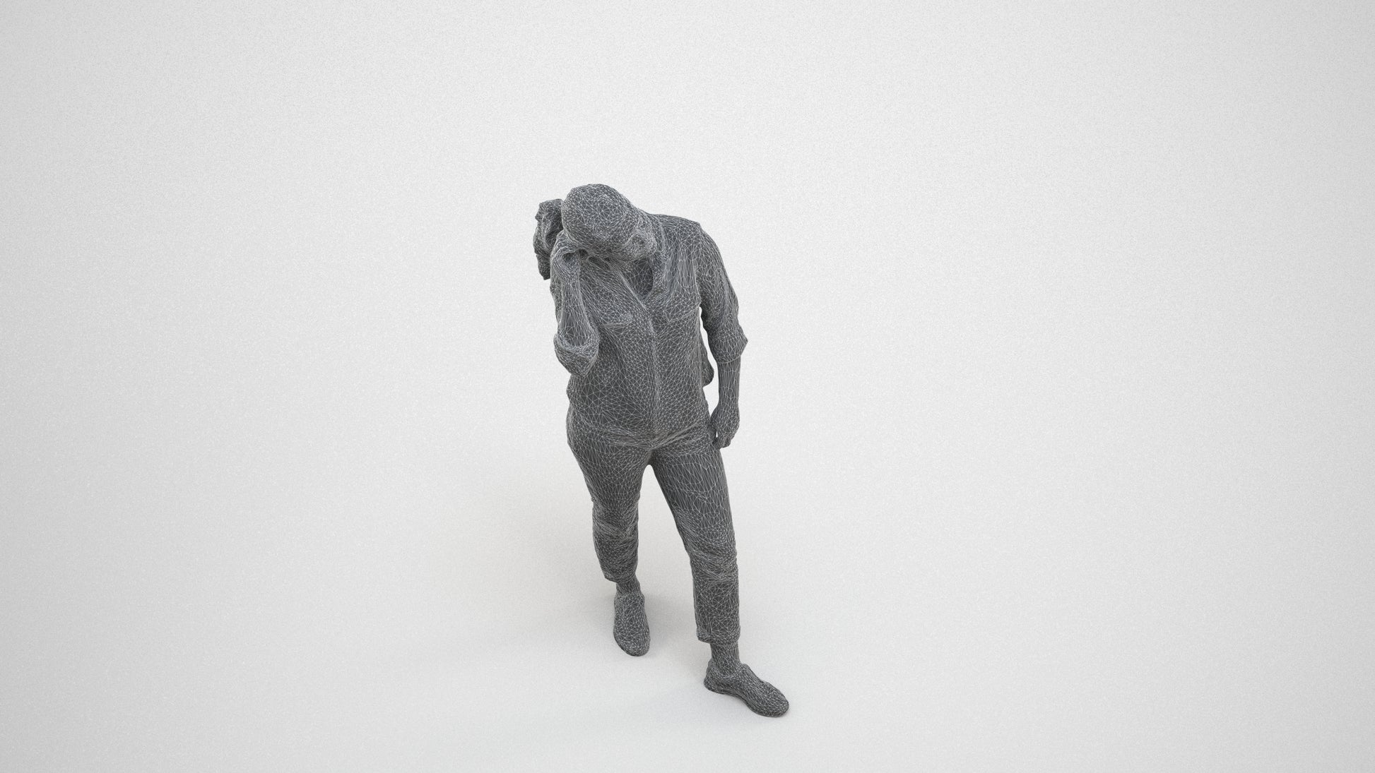 realistic 3D people woman casual standing, render-ready for V-Ray and Corona, FBX OBJ, wireframe three-quarter view