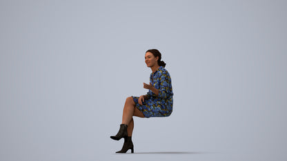 realistic 3D people woman casual sitting, render-ready for V-Ray and Corona, FBX OBJ, three-quarter view render