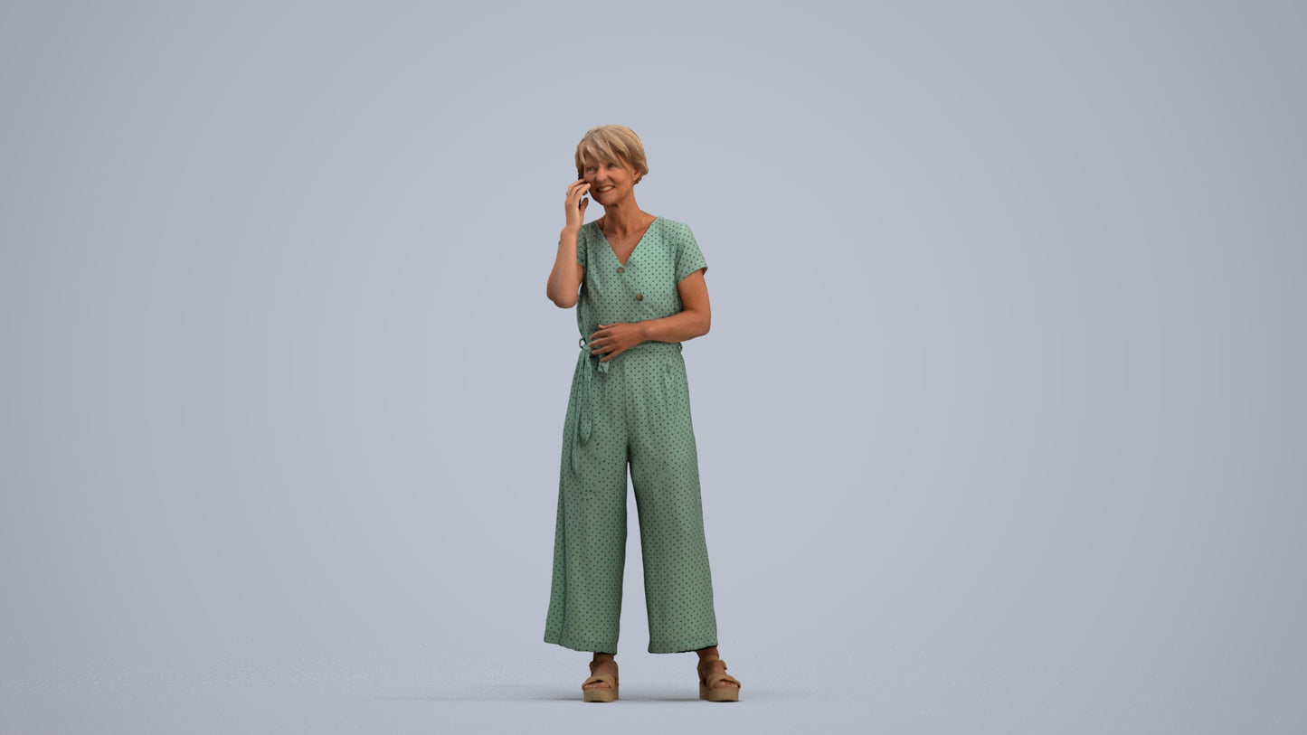 realistic 3D senior woman casual standing, scanned archviz people for Blender and 3ds Max, standing pose render