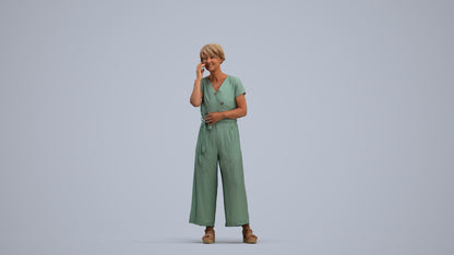 realistic 3D senior woman casual standing, scanned archviz people for Blender and 3ds Max, standing pose render