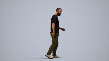 photogrammetry 3D man casual walking, realistic human model archviz FBX, side view render