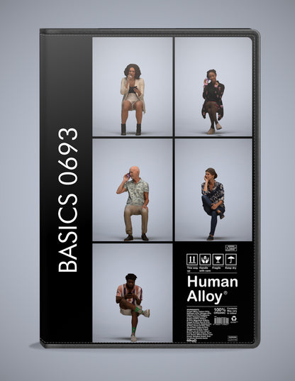 realistic 3D people sitting set, 5 render-ready models for V-Ray and Corona