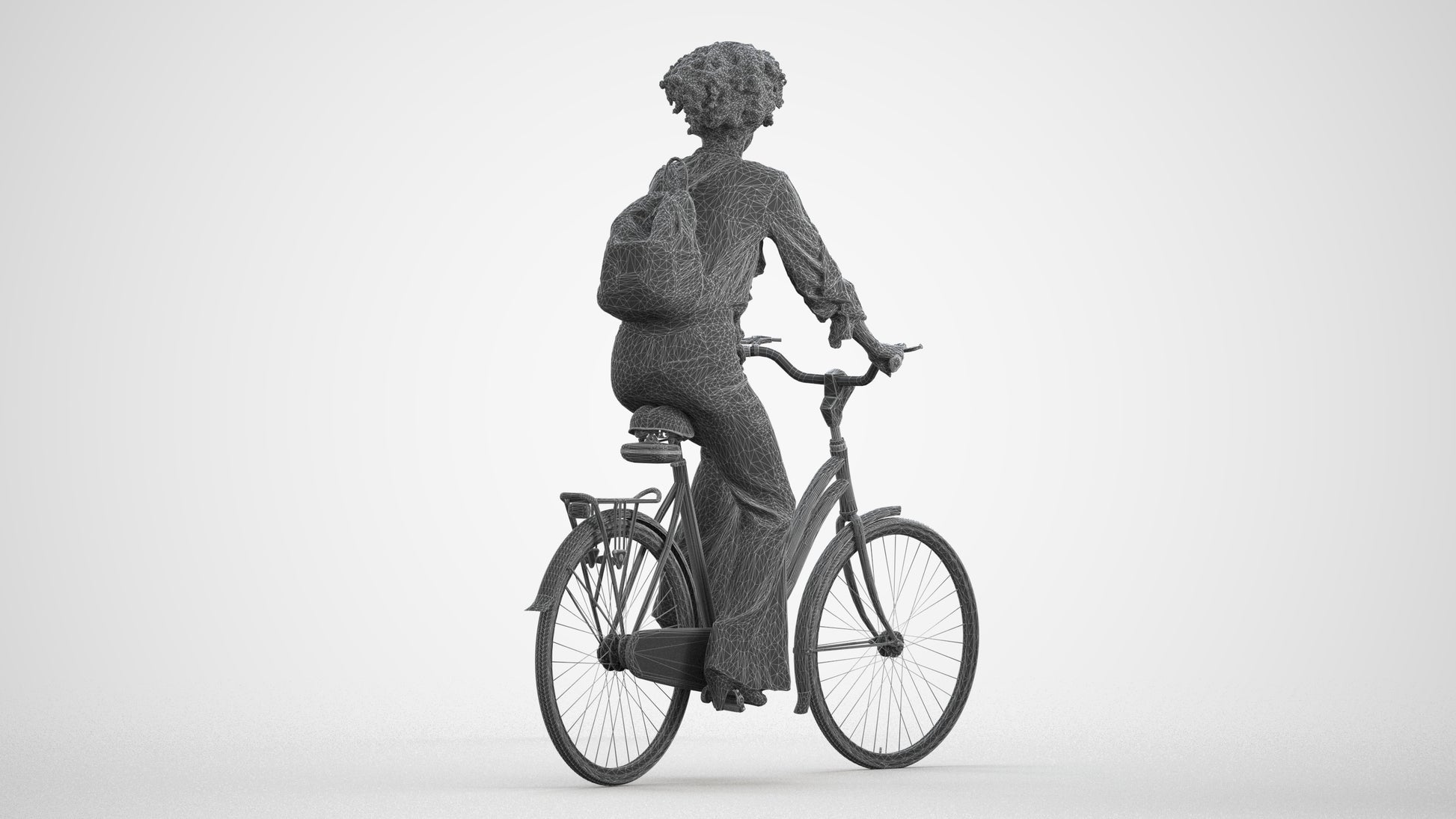photogrammetry 3D woman casual cycling, realistic human model archviz FBX, wireframe front view