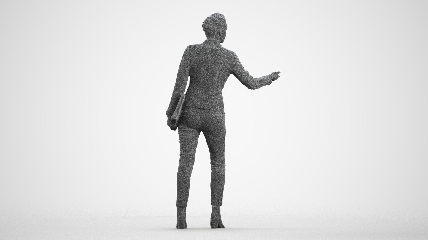 realistic 3D people woman business, render-ready for V-Ray and Corona, FBX OBJ, wireframe front view