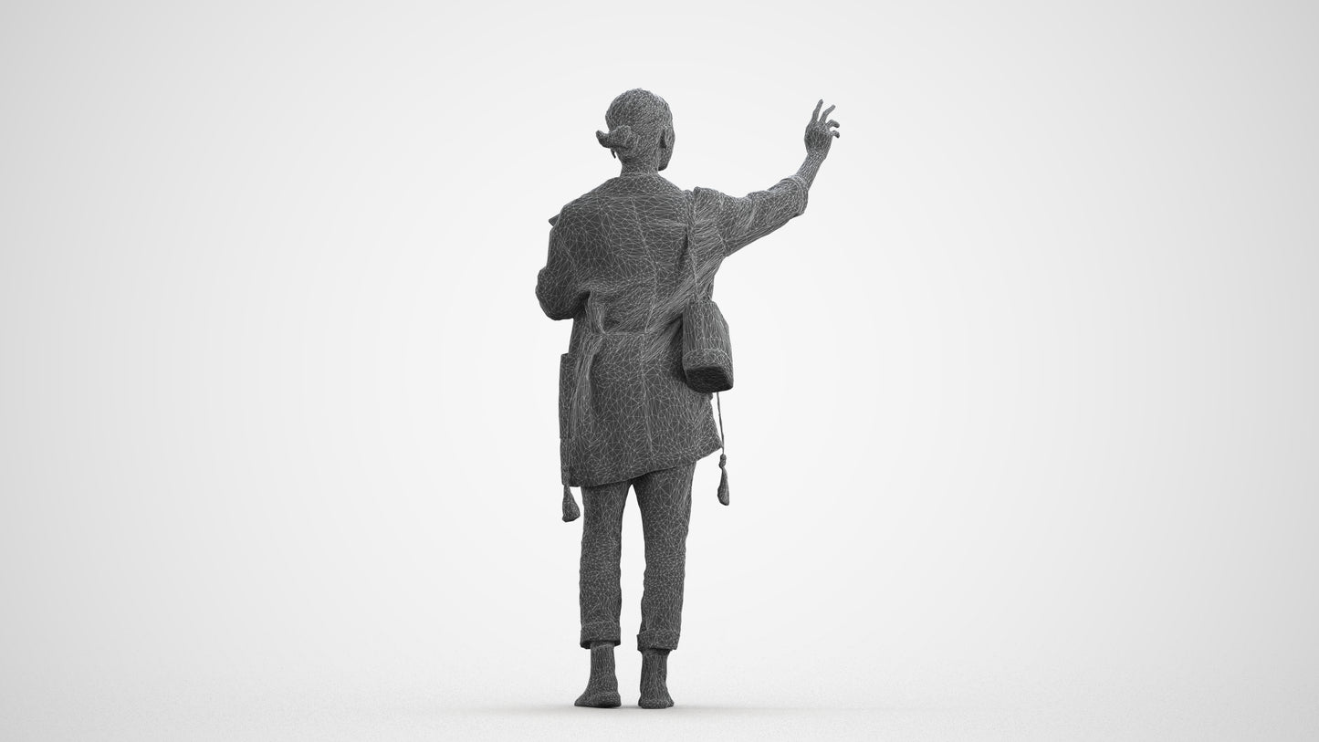 3D people model woman casual standing, scanned human for 3ds Max rendering, wireframe front view