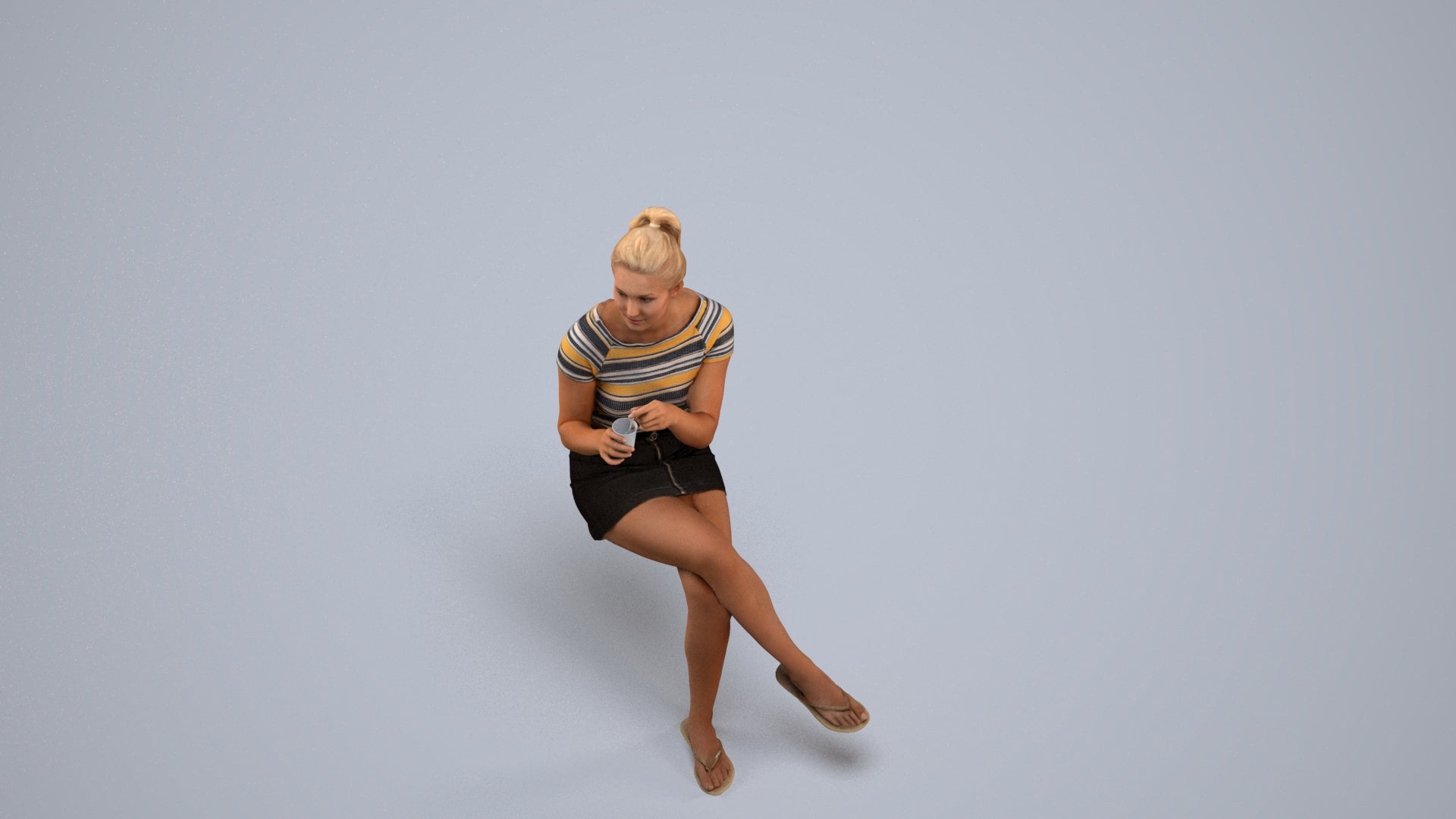 realistic 3D woman casual sitting, scanned archviz people for Blender and 3ds Max, back view render
