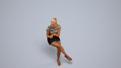 realistic 3D woman casual sitting, scanned archviz people for Blender and 3ds Max, back view render
