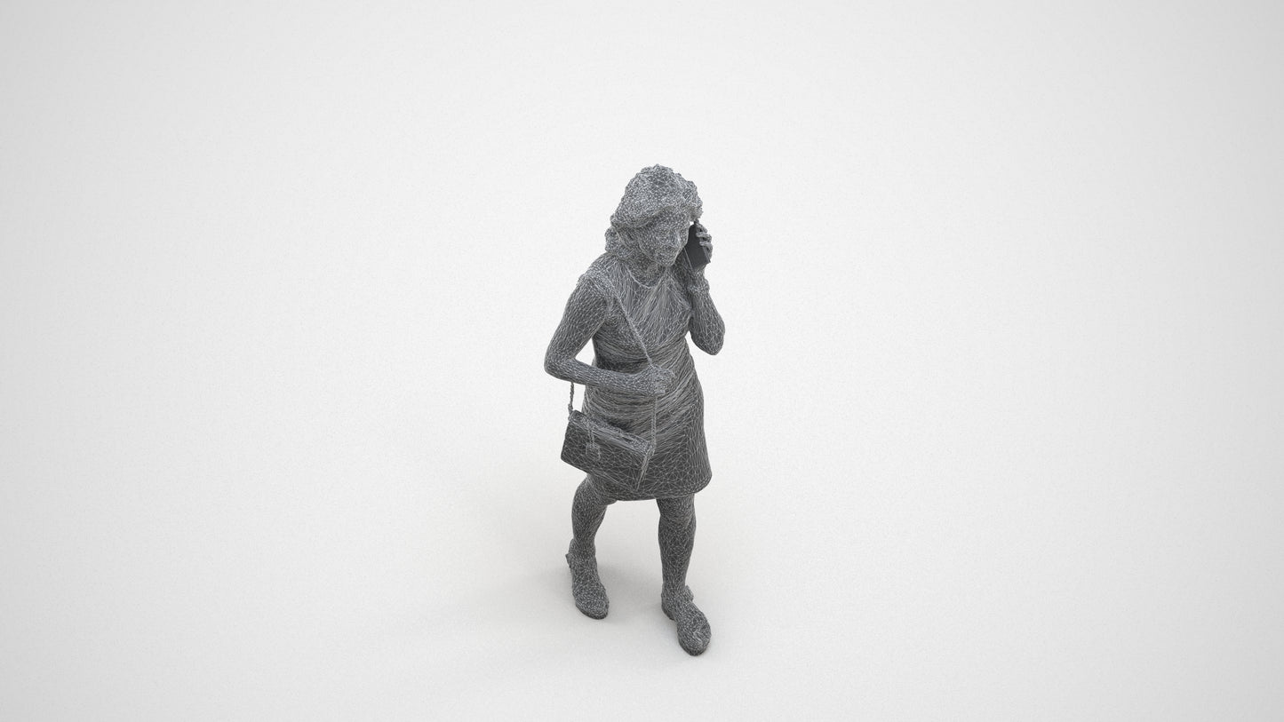 realistic 3D human woman business walking, archviz people FBX OBJ for Blender, wireframe three-quarter view