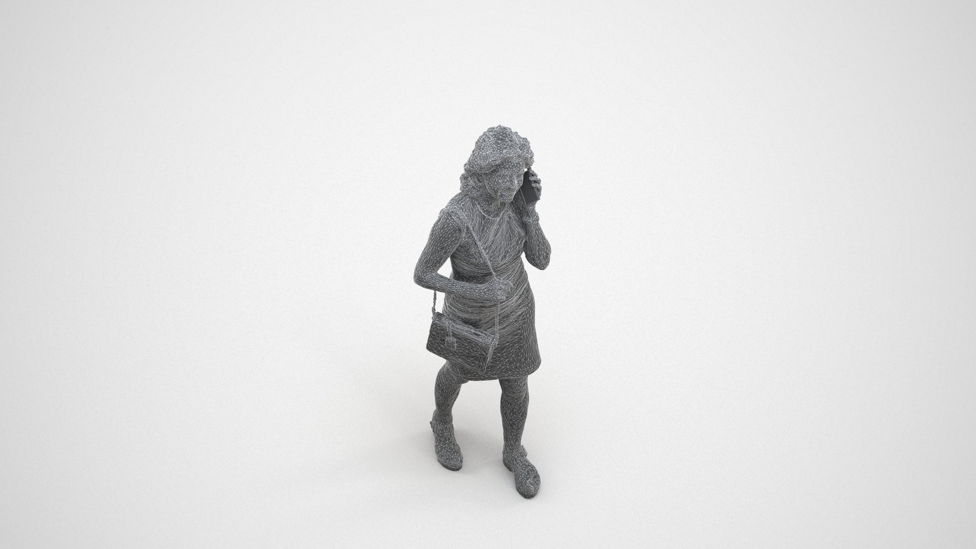 realistic 3D human woman business walking, archviz people FBX OBJ for Blender, wireframe three-quarter view