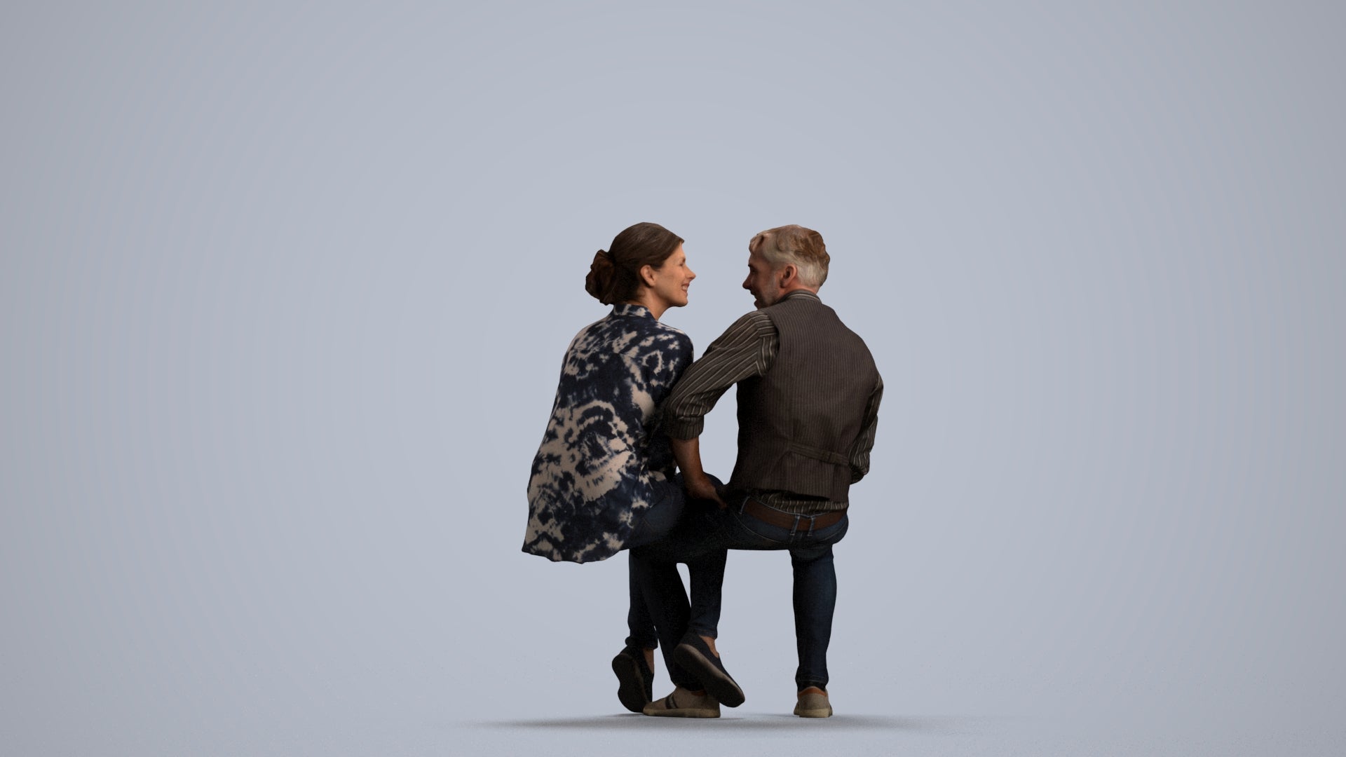 realistic 3D human woman casual couple, archviz people FBX OBJ for Blender, front view render