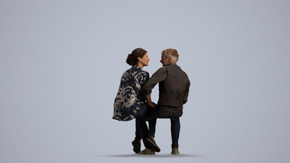realistic 3D human woman casual couple, archviz people FBX OBJ for Blender, front view render