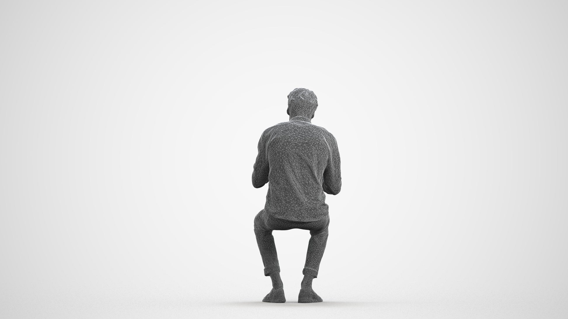 scanned 3D man casual sitting, photogrammetry people for Enscape and V-Ray, wireframe front view