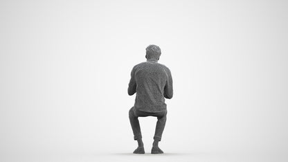 scanned 3D man casual sitting, photogrammetry people for Enscape and V-Ray, wireframe front view