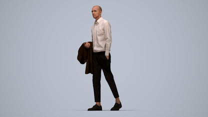 photogrammetry 3D man business walking, realistic human model archviz FBX, top-down view render