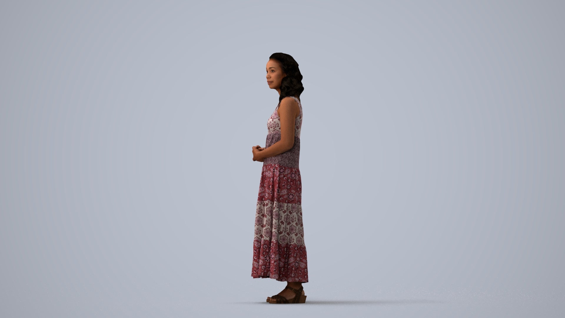 3D people model woman casual standing, scanned human for 3ds Max rendering, three-quarter view render