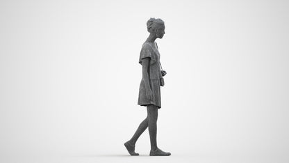 realistic 3D woman casual walking, scanned archviz people for Blender and 3ds Max, wireframe side view
