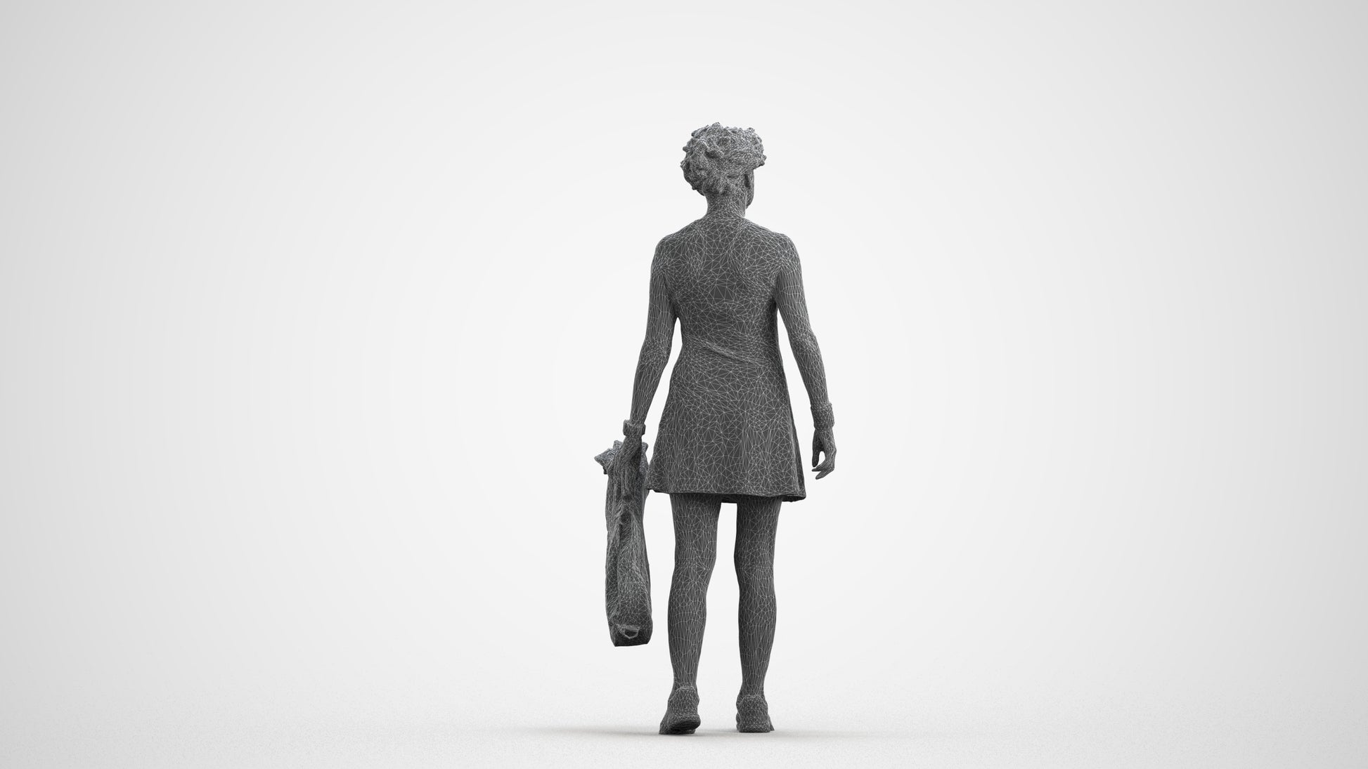 realistic 3D woman sport, scanned archviz people for Blender and 3ds Max, wireframe front view