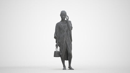 3D human model woman standing, photogrammetry scanned person for archviz, three-quarter front view render