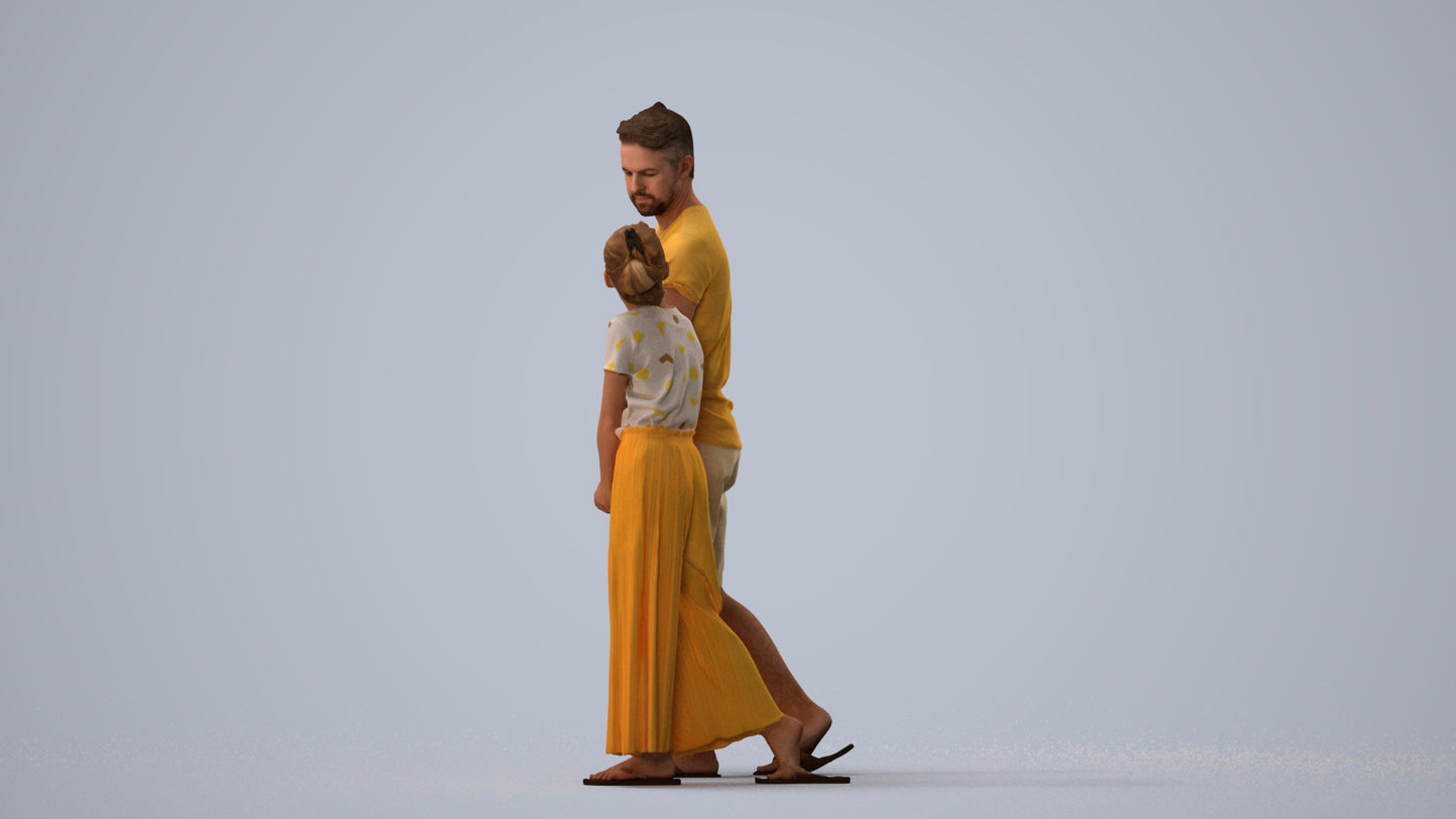 realistic 3D human girl casual kids, archviz people FBX OBJ for Blender, three-quarter view render