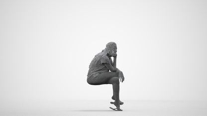 realistic 3D human woman casual sitting, archviz people FBX OBJ for Blender, wireframe side view
