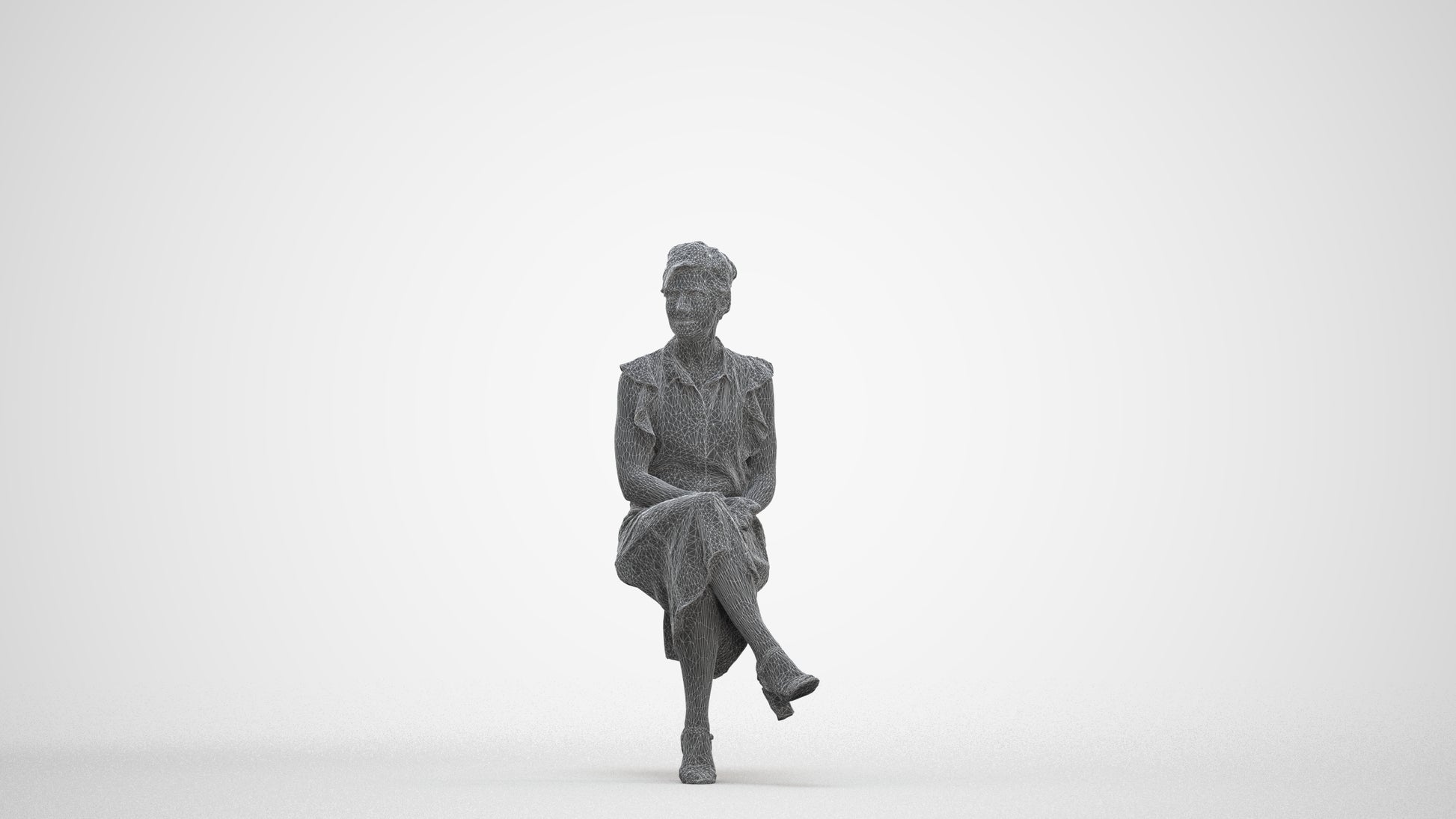 realistic 3D human woman casual sitting, archviz people FBX OBJ for Blender, three-quarter front view render