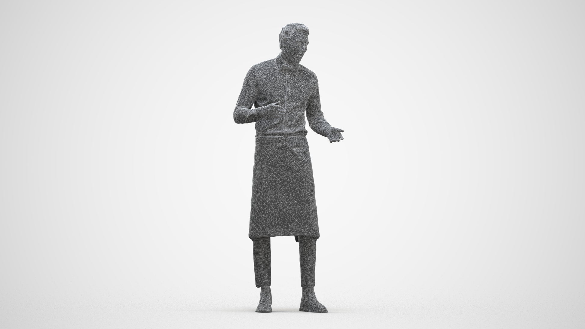 photogrammetry 3D man hospitality, realistic human model archviz FBX, three-quarter front view render
