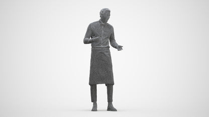 photogrammetry 3D man hospitality, realistic human model archviz FBX, three-quarter front view render