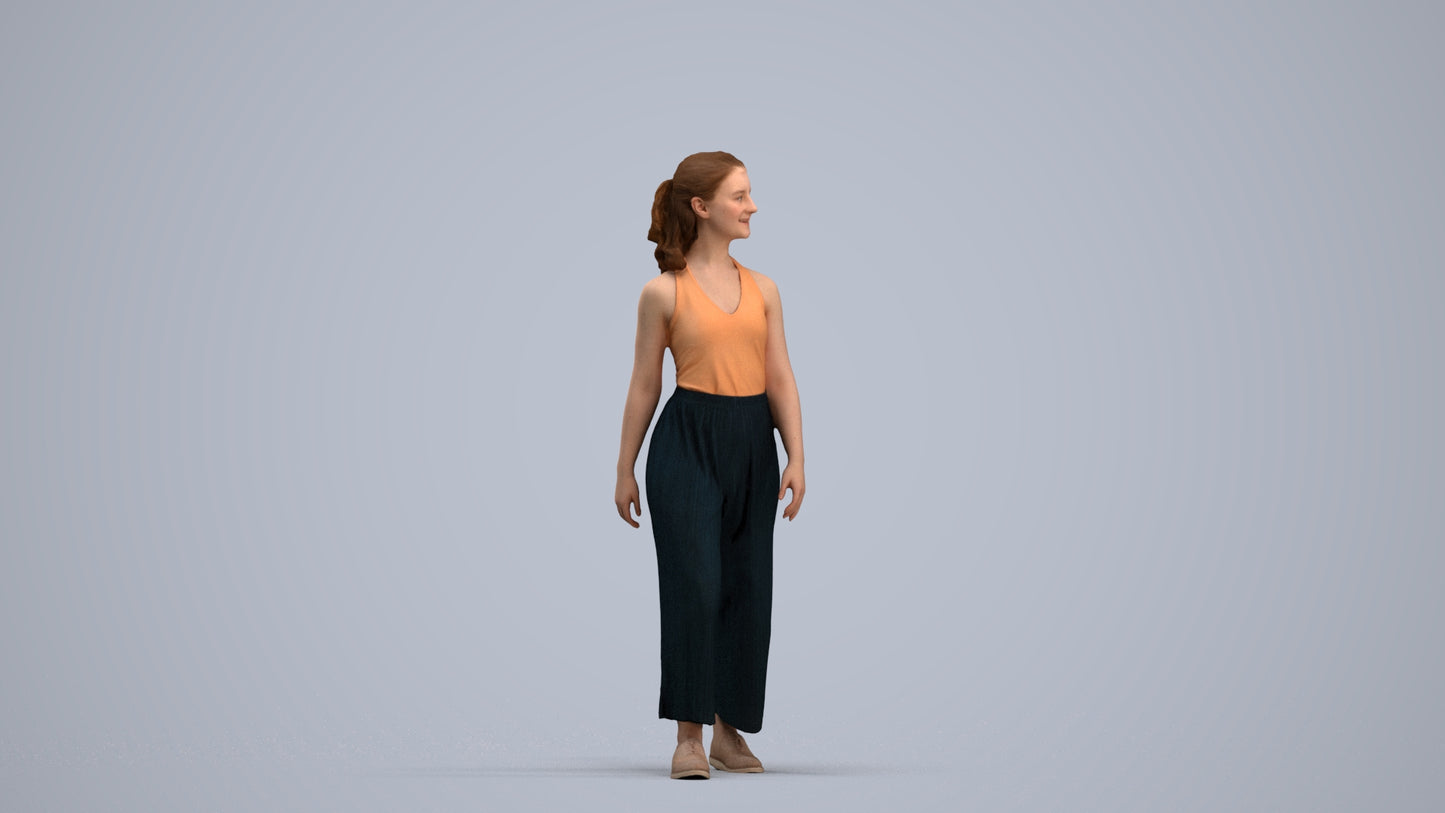 3D human model girl casual kids, photogrammetry scanned person for archviz, standing pose render