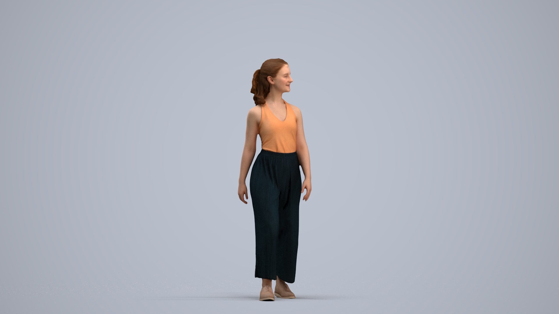 3D human model girl casual kids, photogrammetry scanned person for archviz, standing pose render