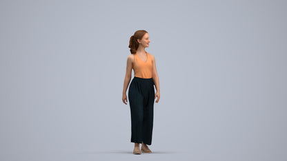 3D human model girl casual kids, photogrammetry scanned person for archviz, standing pose render