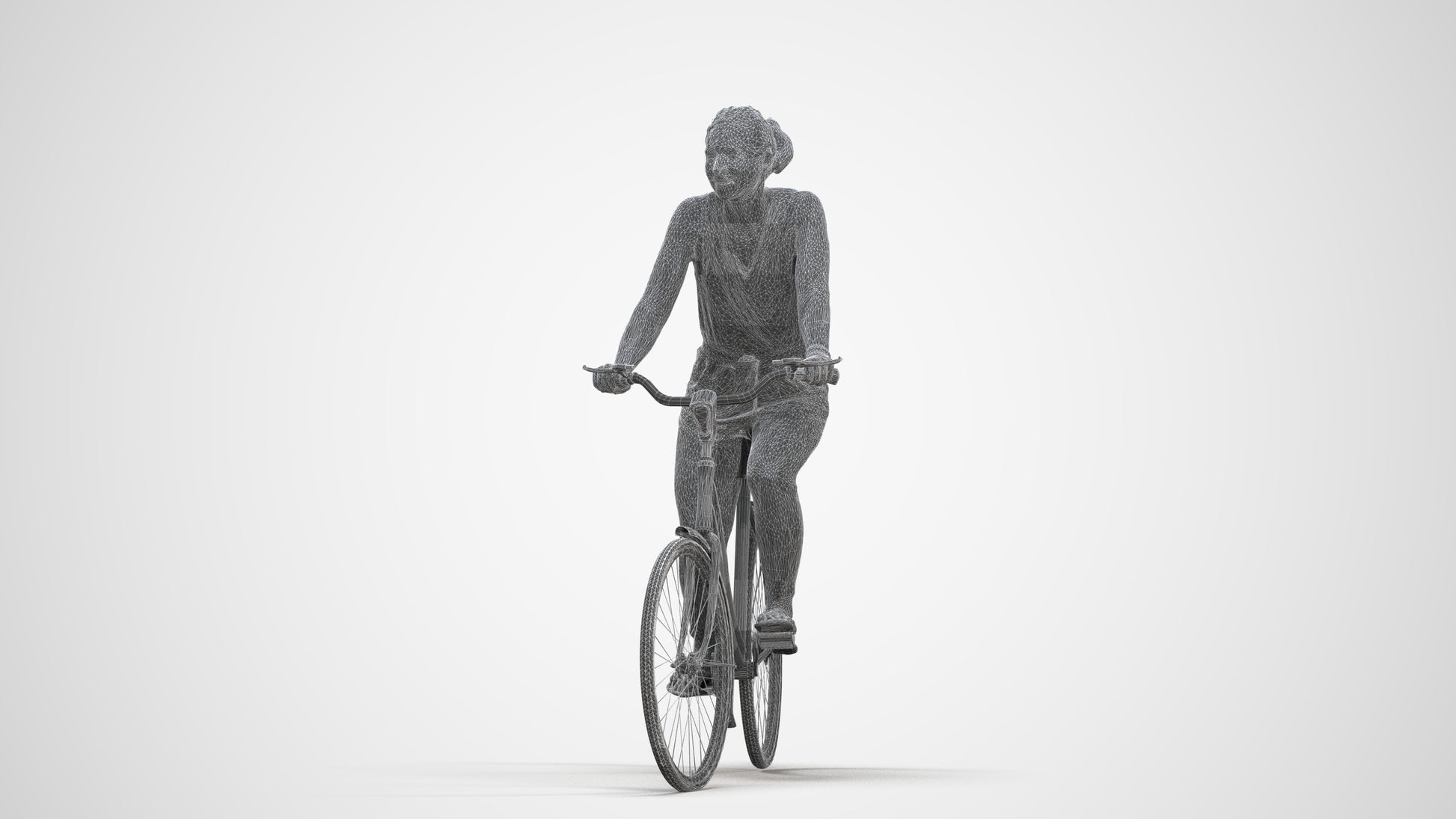 realistic 3D human woman casual cycling, archviz people FBX OBJ for Blender, three-quarter front view render