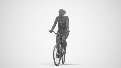 realistic 3D human woman casual cycling, archviz people FBX OBJ for Blender, three-quarter front view render